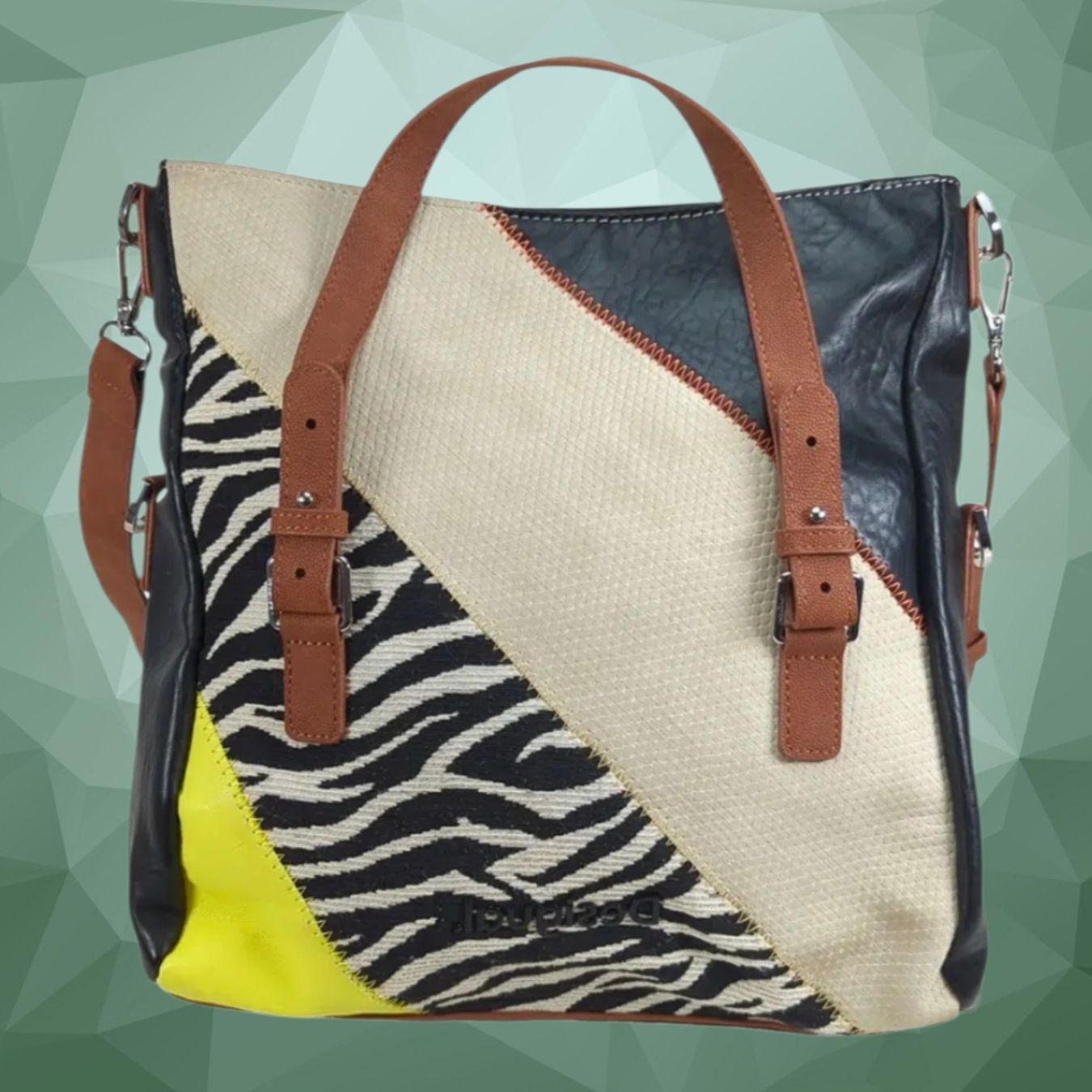 Desigual Borse da donna: Desigual 2-in-1 Tasche & Rucksack – Patchwork Zebra / Neonge – Usato da Le Locle venduto da sAm_2112