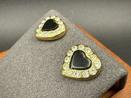 Vintage Herzohrringe mit Strasssteinen Goldfarbe und Schwarz