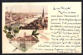 Zürich, Stadtpartie mit Kirche, Dampfer