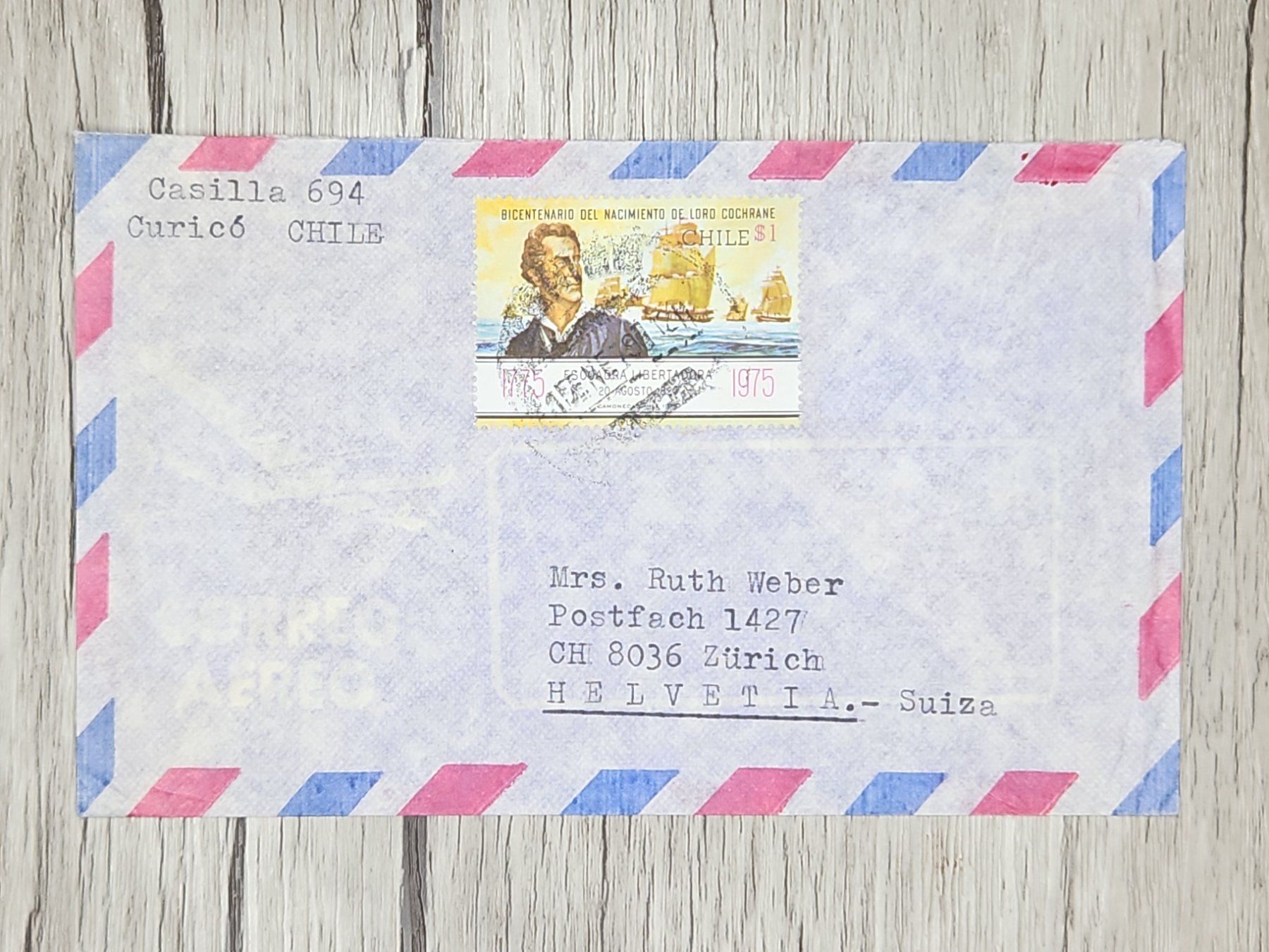 Tutti i francobolli: CL14 Enveloppe + Timbre Chili 1975 – Usato da Cousset venduto da Patrick_Collections