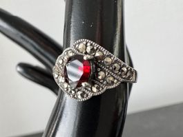 Vintage Silberring 925 mit Markasiten und Granat
