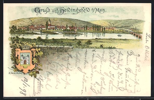 Cartoline postali: sign. Franz Scheiner: Heidingsfeld a. Ma – Usato da Berlin venduto da bartko-reher