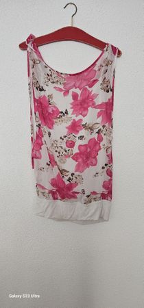 tunique T.38 élégant été fleurs roses et blanc cassé