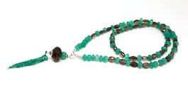 Sautoir ONYX VERT & Quartz Fumé – Argent 925 – Fait en Suiss