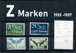 Flugpost  Z Marken mit Stempel und Faserpapier
