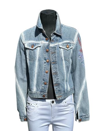 🍂🍁Just Cavalli Jeansjacke, Gr. L, Blumen-Motiv mit Strass,