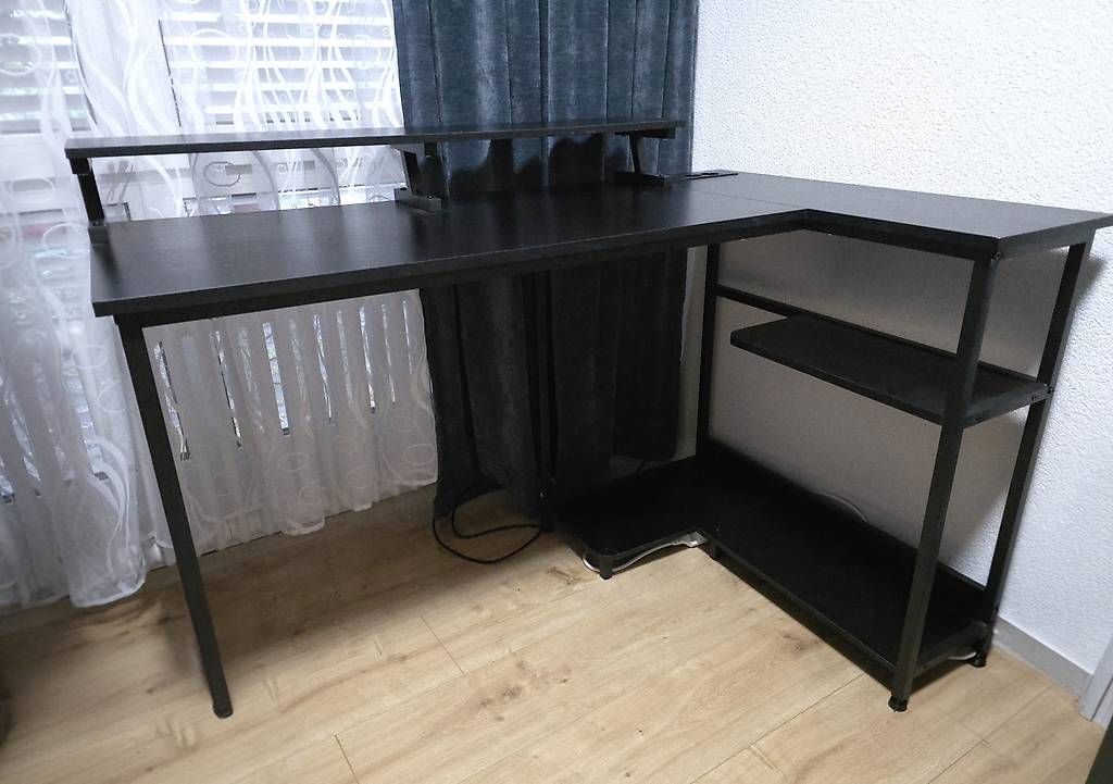 Schreibtische: Schwarzer L-förmiger Schreibtisch mit Regal – Gebraucht aus Hölstein von dmi_my97 1