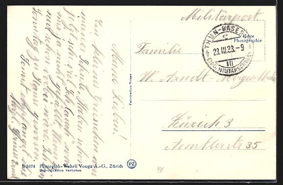 Ansichtskarten: AK Thun, Die Kasernen, 1933 – Gebraucht aus Berlin von bartko-reher 1