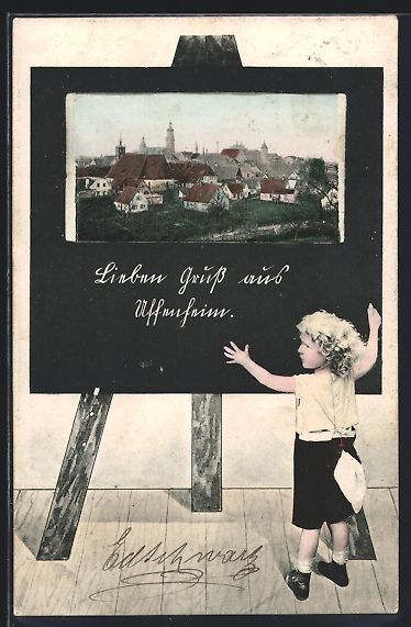 Cartoline postali: Schultafel-AK Uffenheim, Ortsansicht auf – Usato da Berlin venduto da bartko-reher