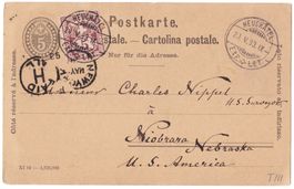 Selt. Destinationen Nebraska USA 1893 PK ab Neuchâtel via NY
