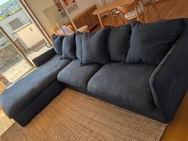 5 seater Navy linen sofa with chaise 