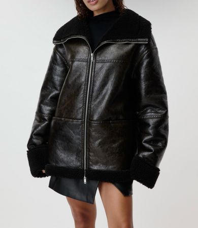 Winterjacke im Lederlook mit Teddyfell, Grösse M
