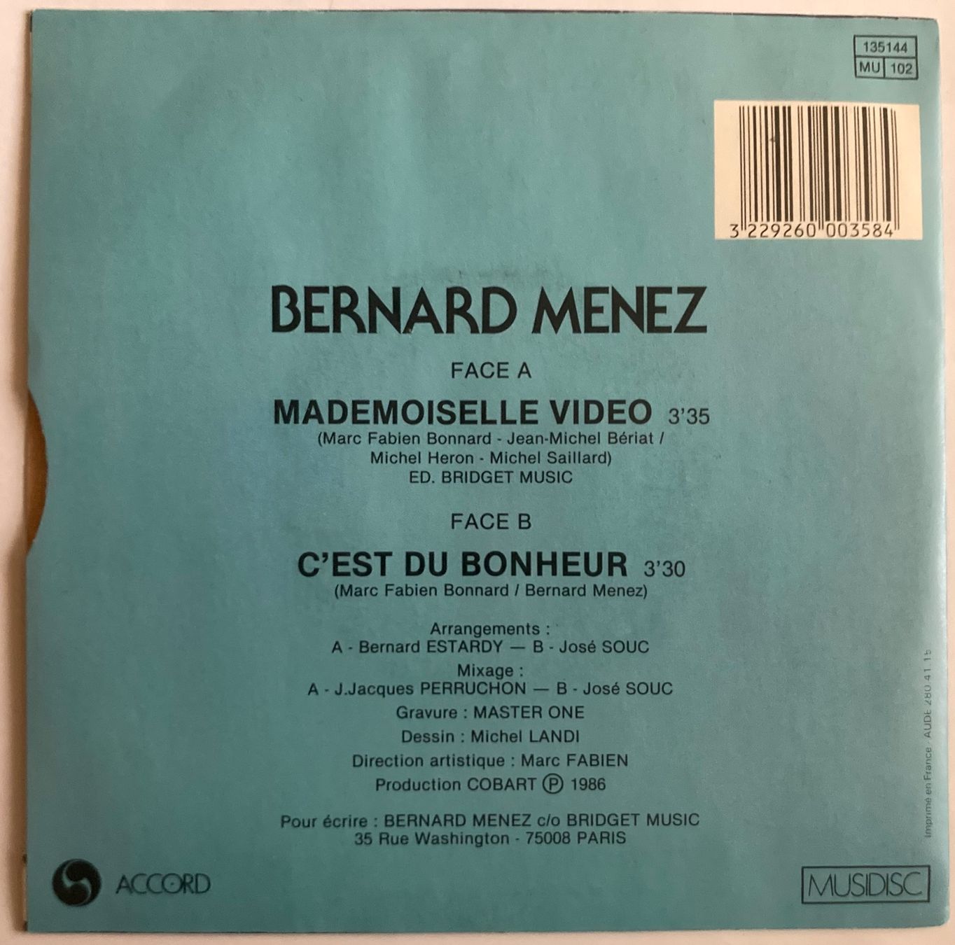 Dischi in vinile: BERNARD MENEZ - MADEMOISELLE VIDEO – Usato da Poliez-Pittet venduto da Newtown-Records 1
