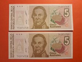 ARGENTINIEN - 2x 5 Australes UNC (79257.676A + 79257.672A)