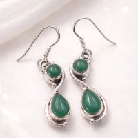 Jade Ohrhänger Silber 925 Sterlingsilber Ohrringe Paar Cd