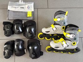 Kinder Oxelo Rollschuhe 28-30 + Protektoren 3-7 Jahr NEU