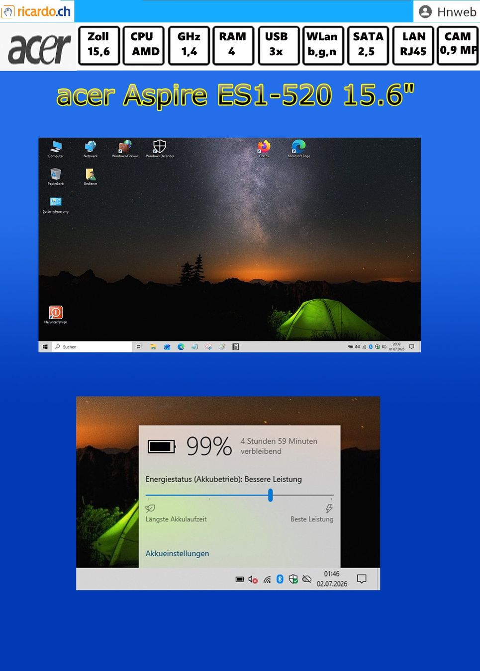 Acer Notebook: acer-Aspire-ES1-520-32NG, 15.6" – Usato da Kaisten venduto da Hnweb 8