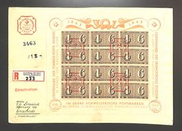 1943 Jubiläumsblock W16 auf Brief 100 Jahre 🇨🇭 Postmarken