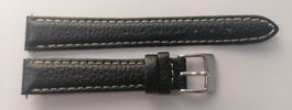 Bracelet cuir noir nervuré à couture montre dame, 14mm