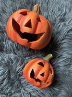 2 Halloween Kürbisse aus Keramik - Herbstdeko Deko