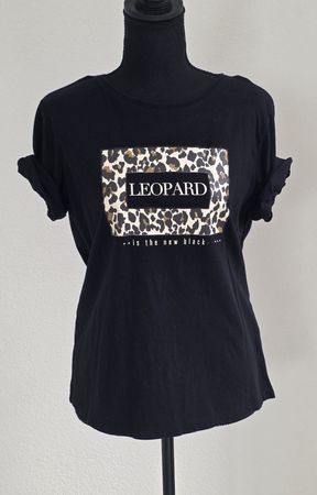 T-Shirt schwarz LEOPARD Grösse M Damen Baumwolle