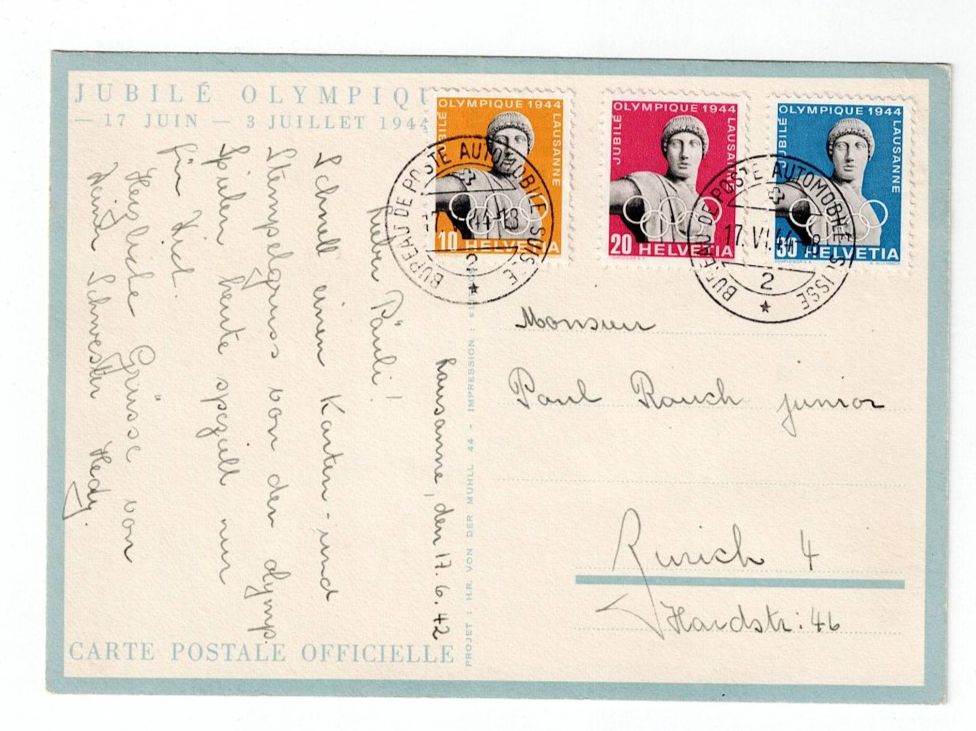 Alle Briefmarken: Schweiz, Olympisches Komitee 1944, – Gebraucht aus Hinteregg von McCharly01 1