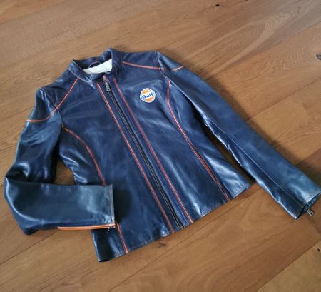 GULF blaue Damen-Lederjacke GRANDPRIX ORIGINALS Grösse 38