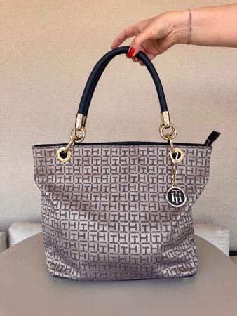 Wunderschöne Tommy Hilfiger Handtasche Beige Dunkelblau Gold