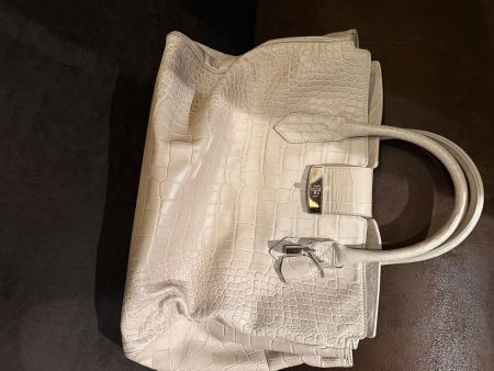 Navyboot Handtasche Leder KrokoOptik hellbeige guter Zustand