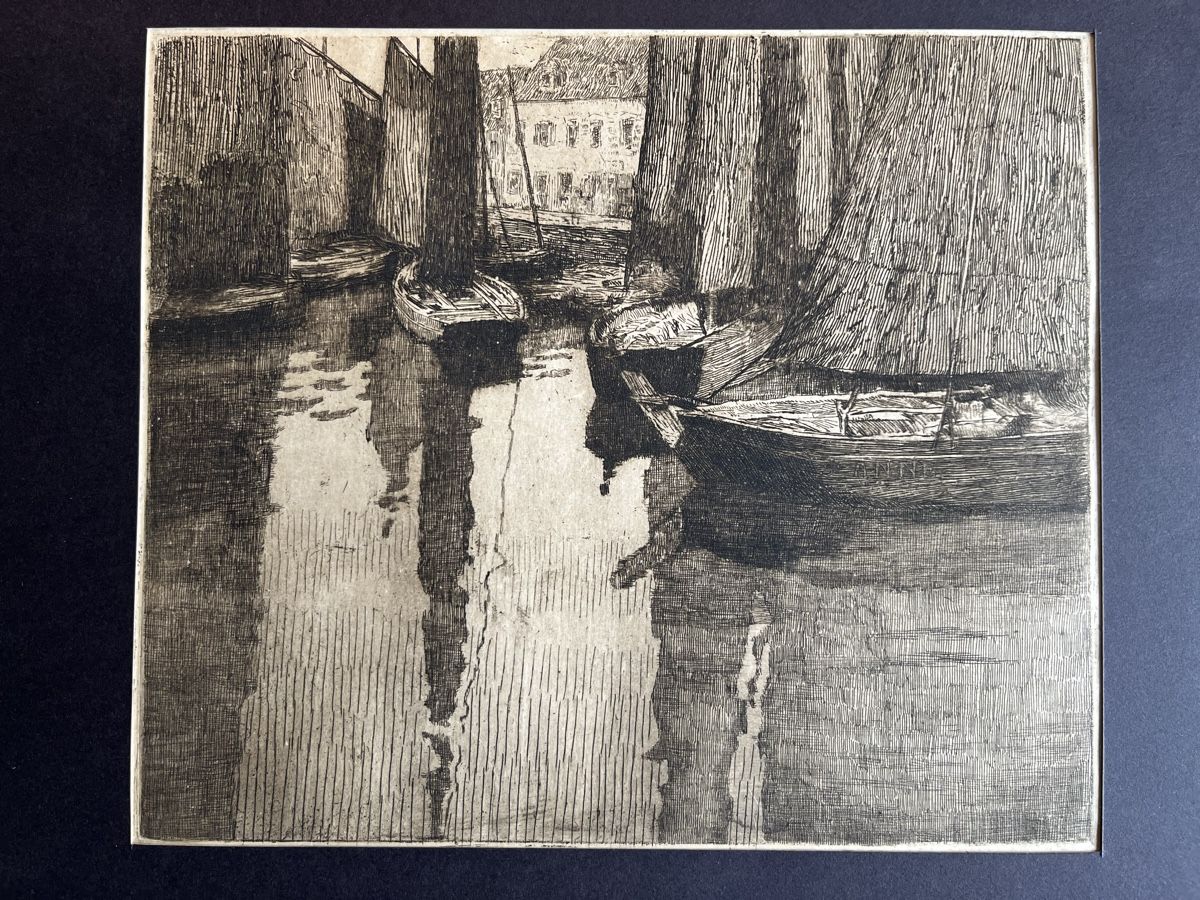 Incisioni: Gravure originale: bateaux à l’ancre – Usato da Lausanne venduto da joltei