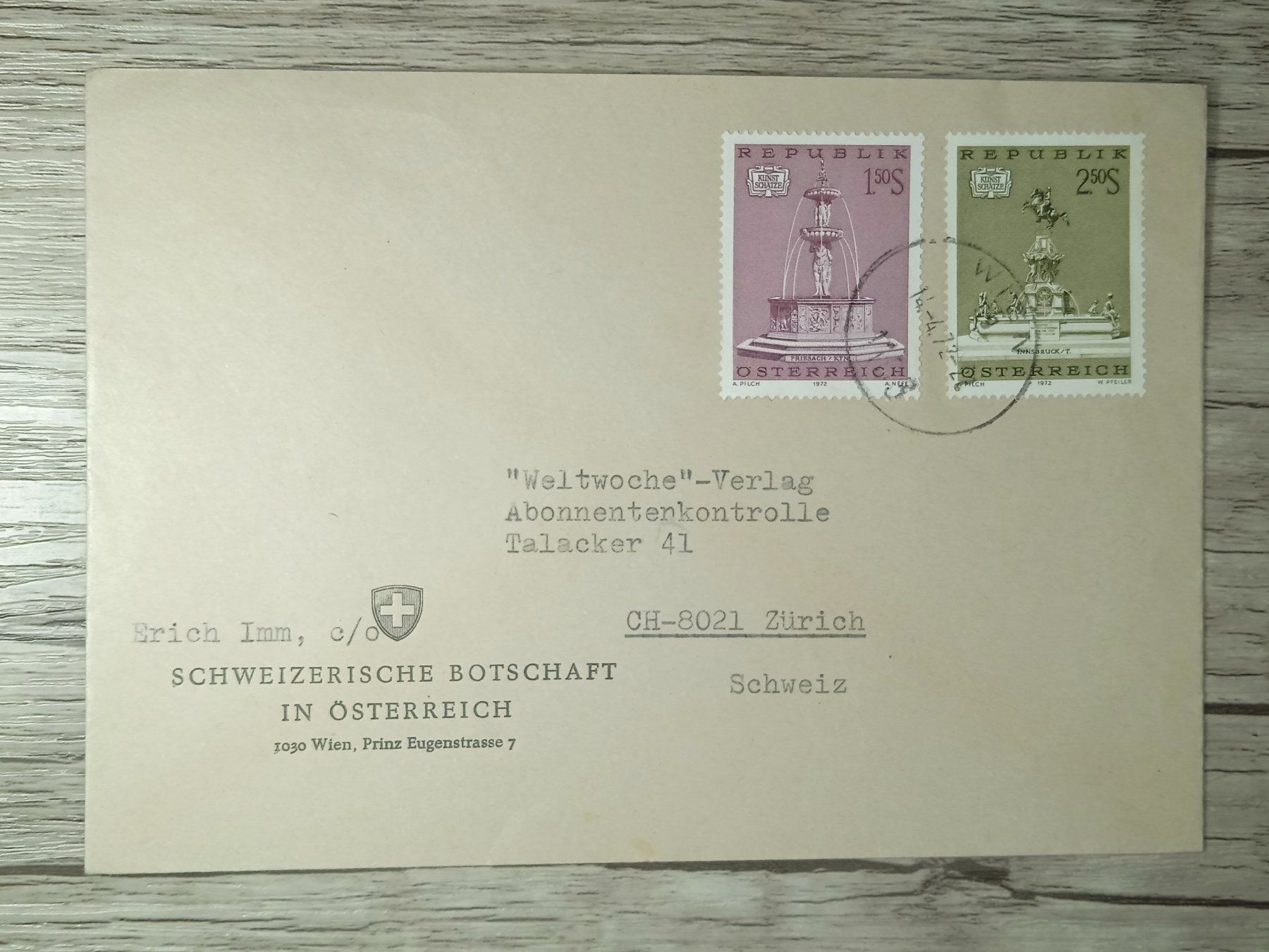 Tutti i francobolli: TR45 Enveloppe + Timbre Autriche 1972 – Usato da Cousset venduto da Patrick_Collections