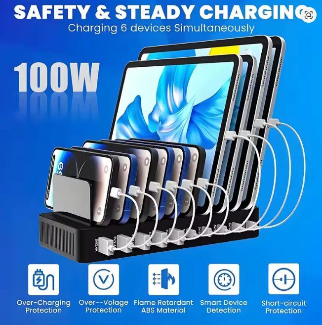 Caricabatterie: 100-W-Multifunktionsladegerät mit 5 USB- und 5 Typ-C-USB – Usato da Ebmatingen venduto da swiss.canadian 1