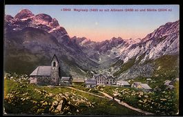 AK Meglisalp, Ortsansicht mit Altmann und Säntis