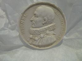 Entwurf Münze Medaille Gips / Michel de Montaigne 1533-1592