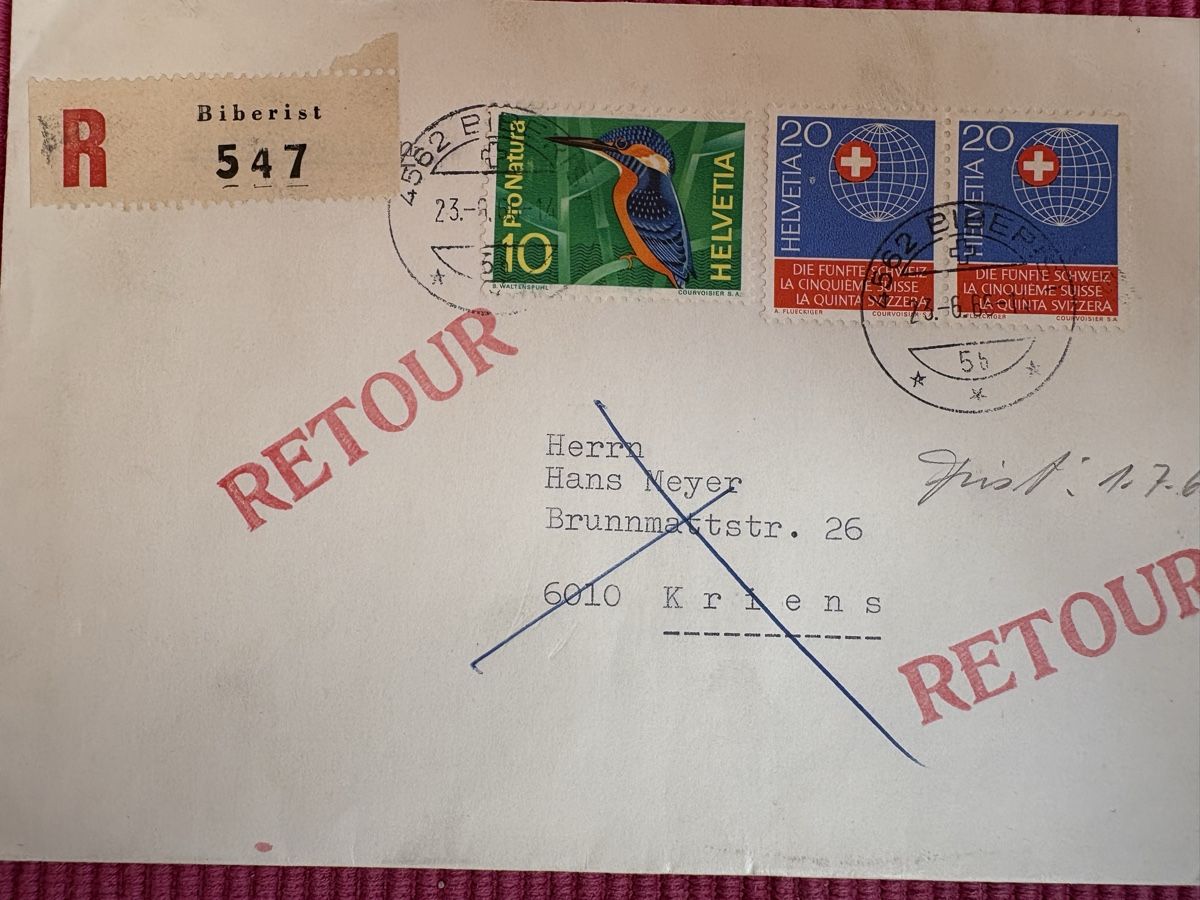 Alle Briefmarken: R-Brief retourniert von 1965 – Gebraucht aus Wohlen AG von Eschiedsrichter 1