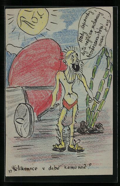 Cartoline postali: Handgemalt: Bärtiger Mann zieht einen K – Usato da Berlin venduto da bartko-reher