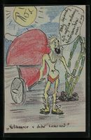 Handgemalt: Bärtiger Mann zieht einen K