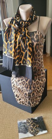 Leo-Muster Schal, leo dress, stay-ups leopard, Leo 3er-Set