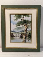 Vintage ceramic framed landscape painting, nature art decor