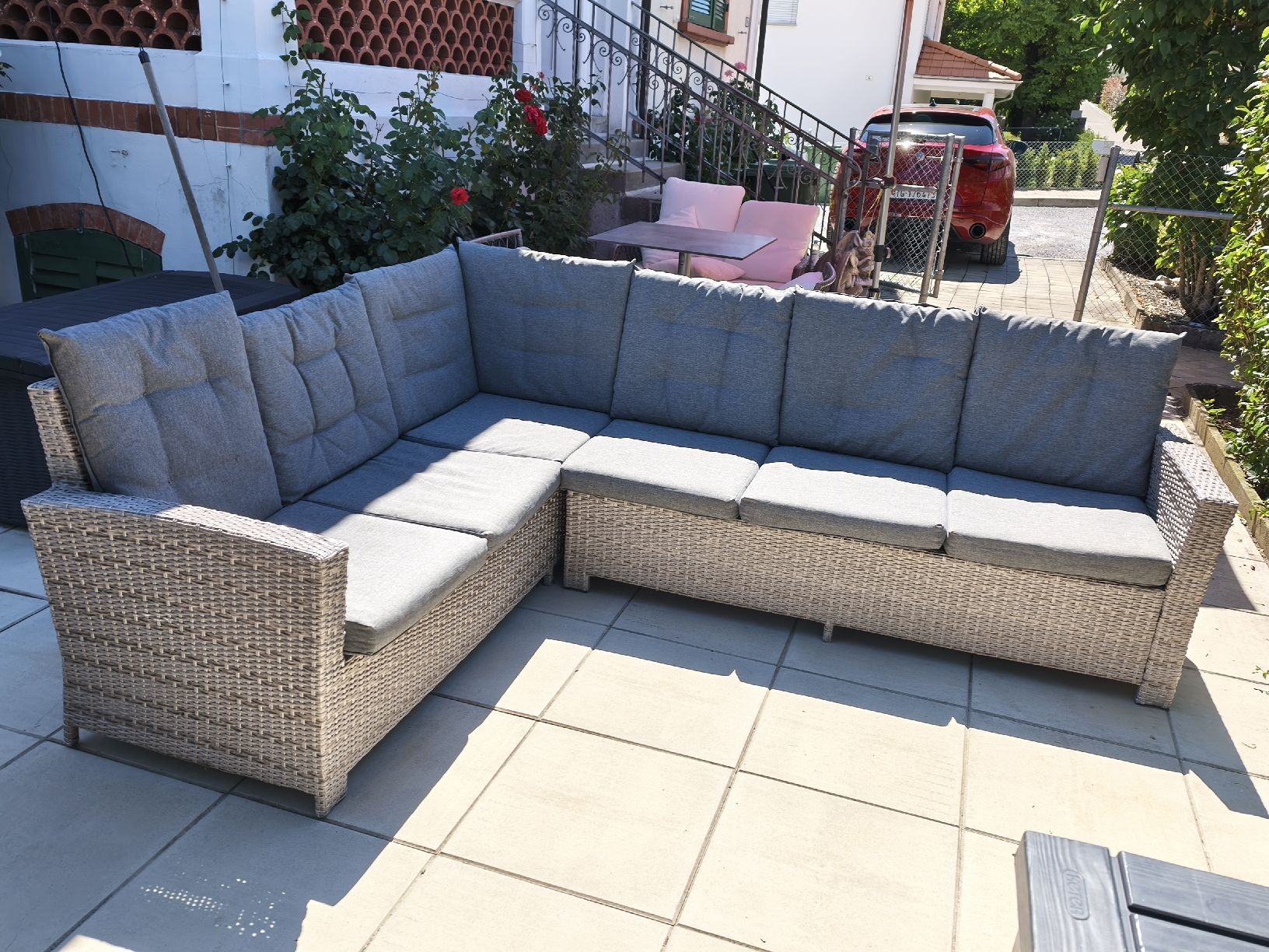Sedie a sdraio: Garten Lounge Polyrattan Grau L-Form mit Massen 230cm – Usato da Sirnach venduto da Atomheart1