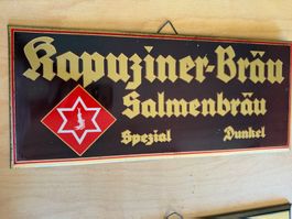 Emaille Reklameschild Kapuzinerbräu Salmenbräu Spezial
