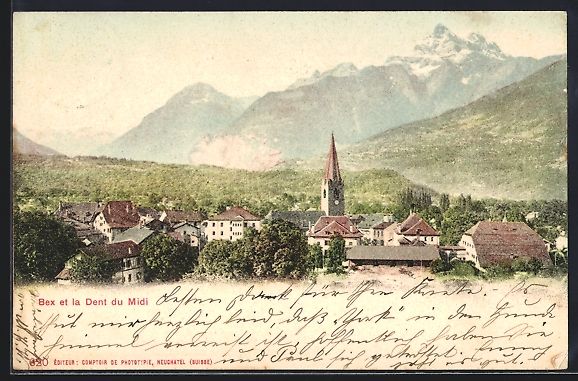 Cartoline postali: AK Bex, Panorama avec Dent du Midi, 1901 – Usato da Berlin venduto da bartko-reher
