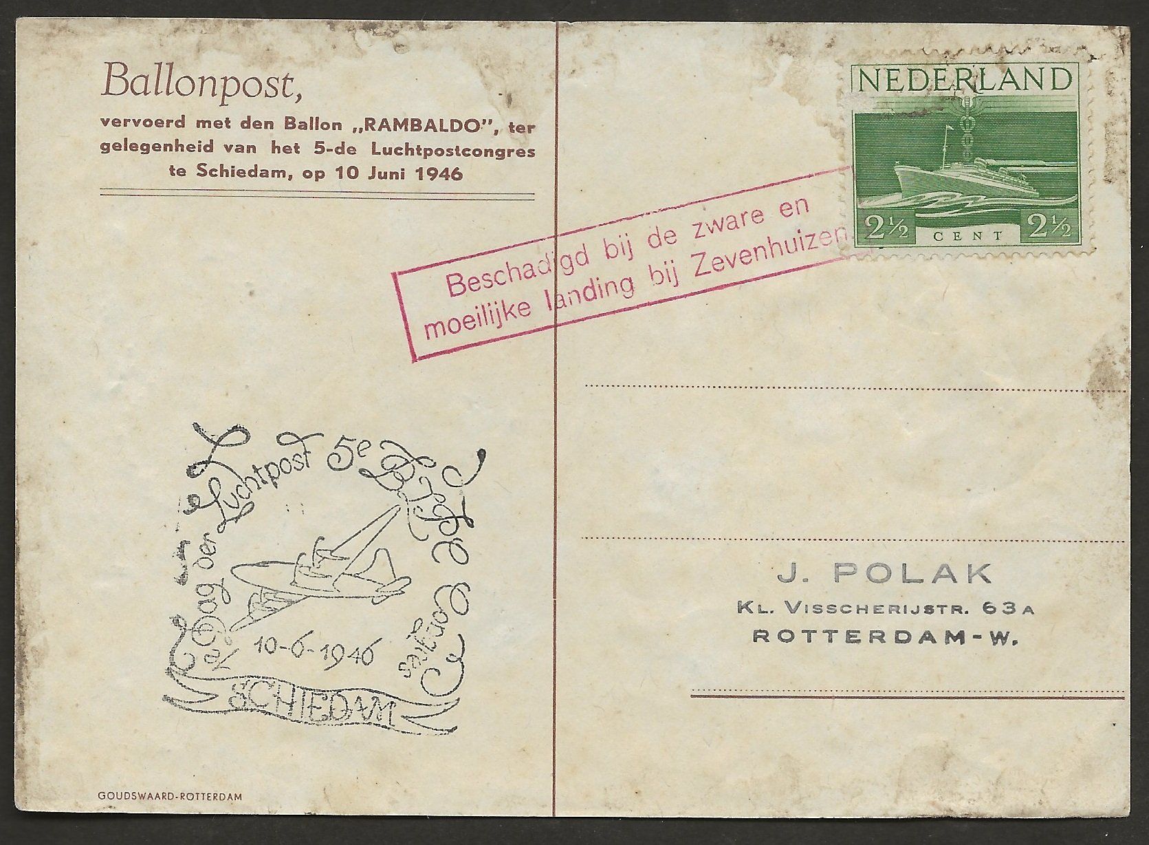 Tutti i francobolli: Ballon 1946 Niederlande  Luftpost – Usato da Au ZH venduto da xelagreb01