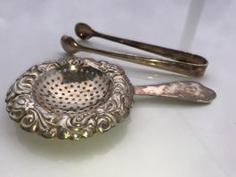 Zuckerklumpenzange & Teesieb-Set Silber
