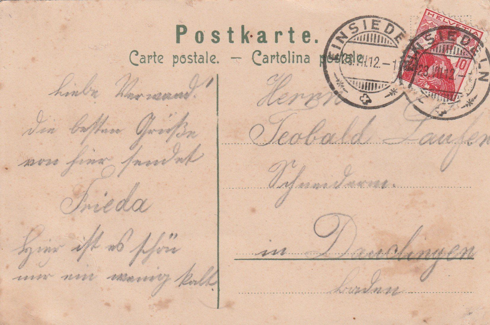Cartes postales: Kt.Schwyz-Einsiedeln- Litho 1912 – D'occasion à uttwil par Koehlerfred 1
