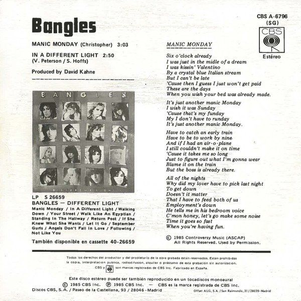 Vinyles: Bangles: Manic Monday 7" – D'occasion à Steinhausen par Vilivinili 1