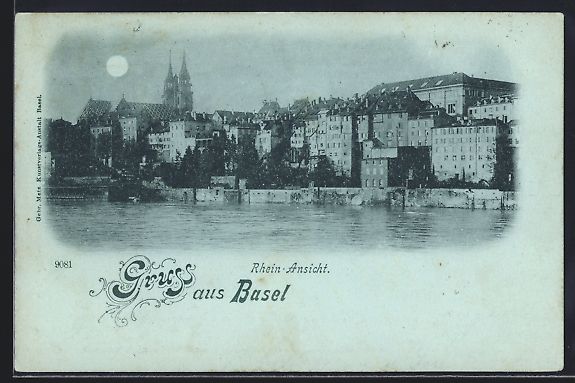 Cartoline postali: Mondschein-AK Basel, Ansicht vom Rhein a – Usato da Berlin venduto da bartko-reher
