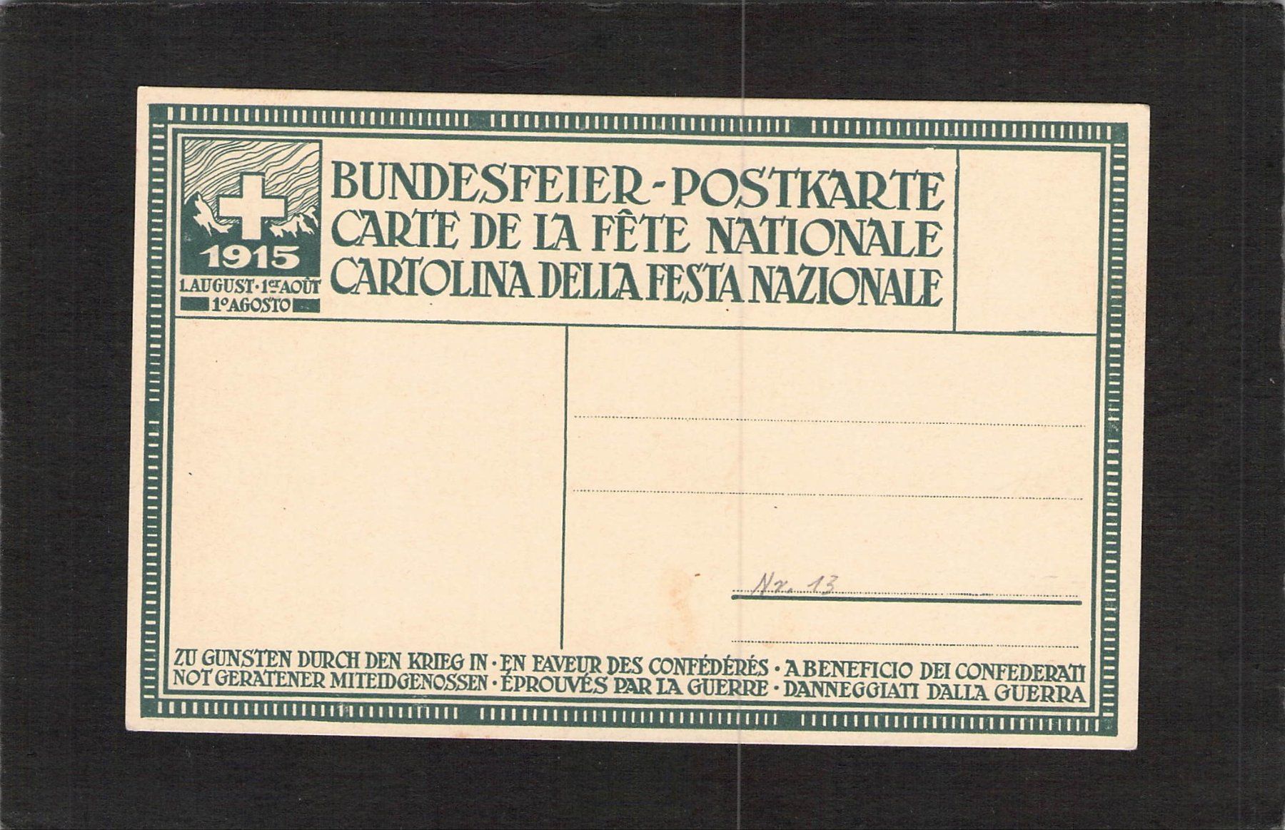 Tutti i francobolli: Bundesfeierkarte 1915 , Nr. 13 – Usato da Reichenburg venduto da ibiza18 1