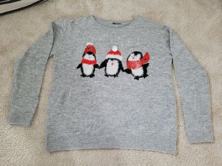 Pullover Damen grau Pinguin Motiv Grösse M