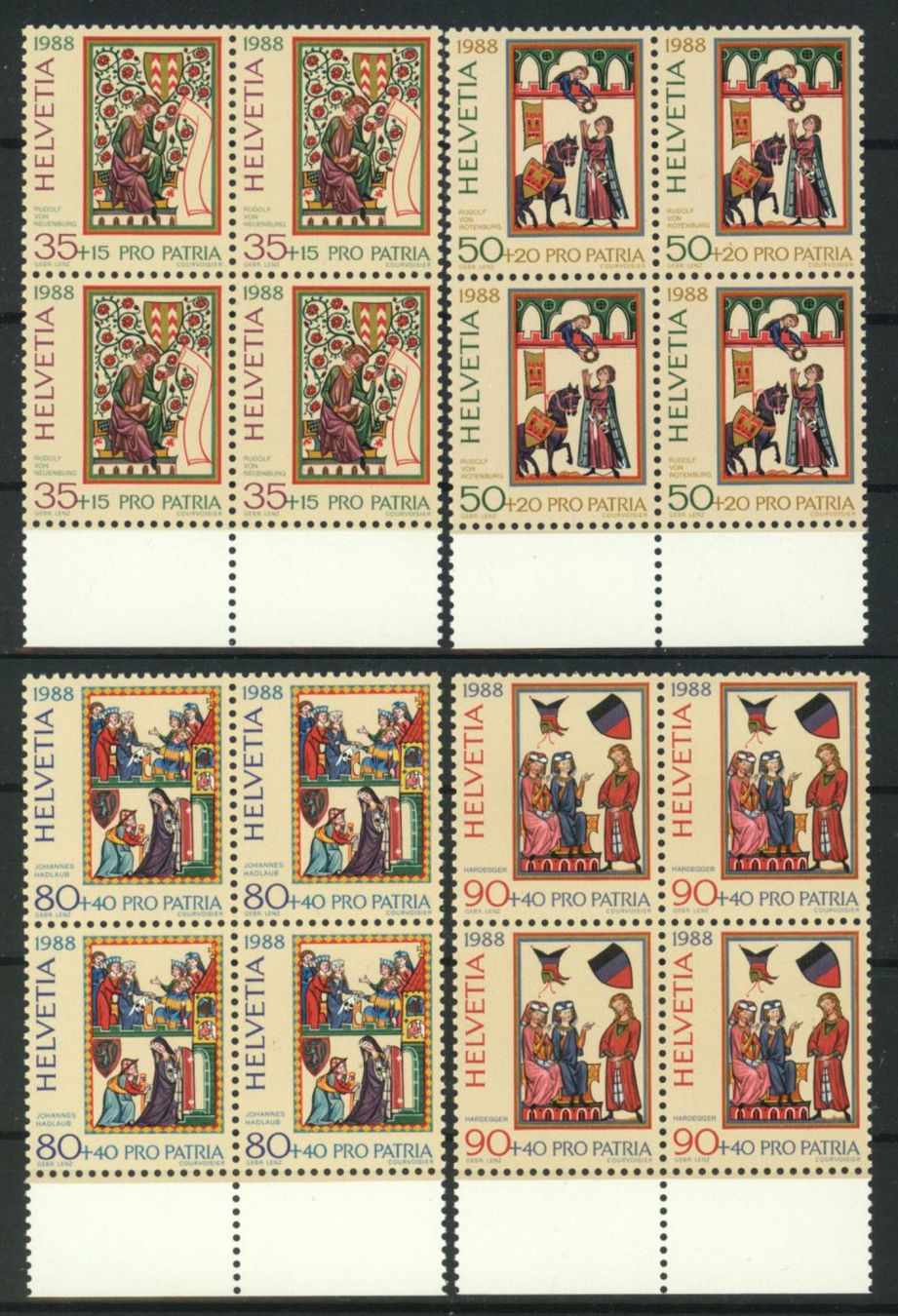Tutti i francobolli: 1988, Pro Patria, Viererblöcke ** – Usato da Willisau venduto da Vollstempel